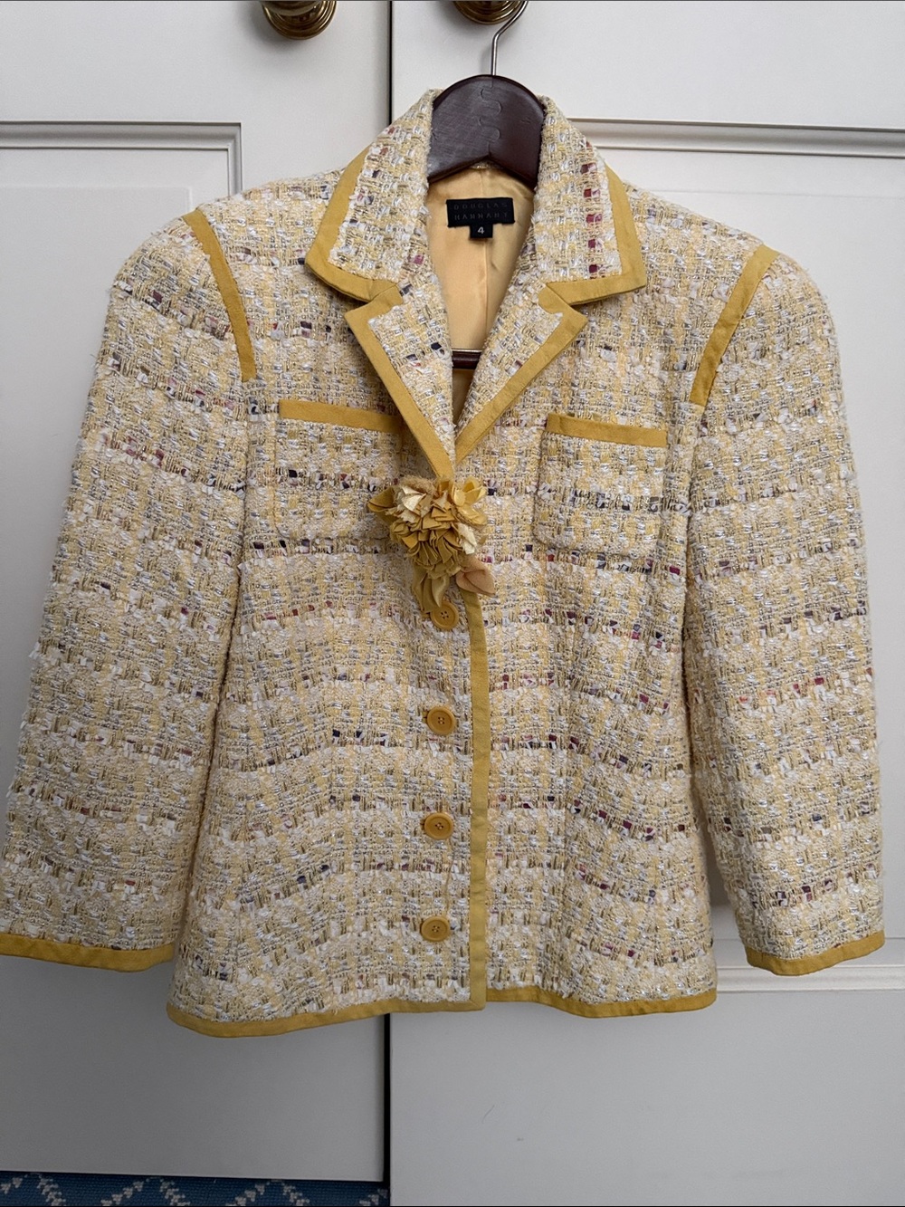 Women's Vintage Douglas Hannant Dseigner Yellow Tweed Boucle Jacket